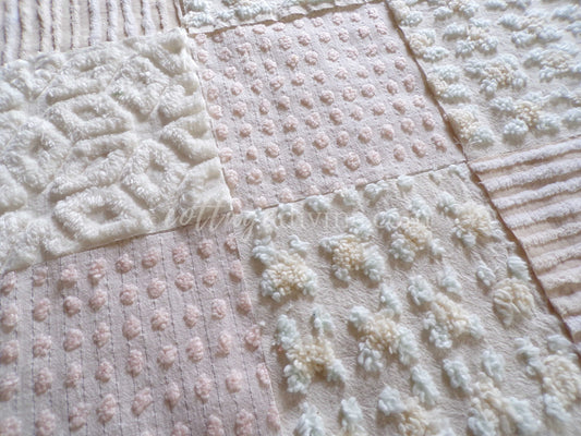 Dreamy Creamy 6" Chenille Quilt Squares, Rotary Cut from Vintage Chenille Bedspread Fabric, 16 Blocks, 6" x 6" inch, Neutral Creams