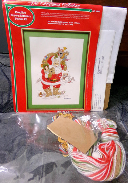 CHRISTMAS EVE Jolly Santa Crewel Embroidery Kit, Vintage Paragon Needlecraft 6940, Holiday Joseph Giordano Design
