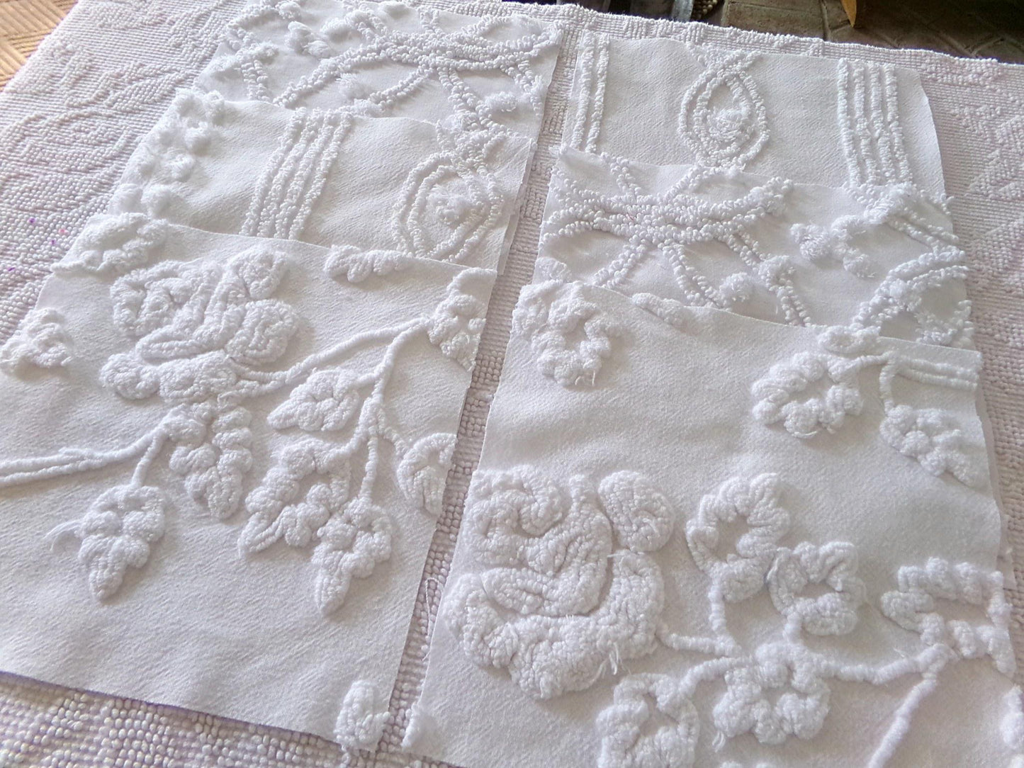 ivy rose 9.5" chenille fabric squares, set of 6 white quilt blocks, versatile geometric prints for sewing, crafts