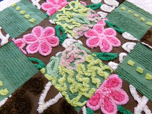 vintage chenille fabric squares, set of 16 magical boho 6" blocks for arts & crafts, sewing