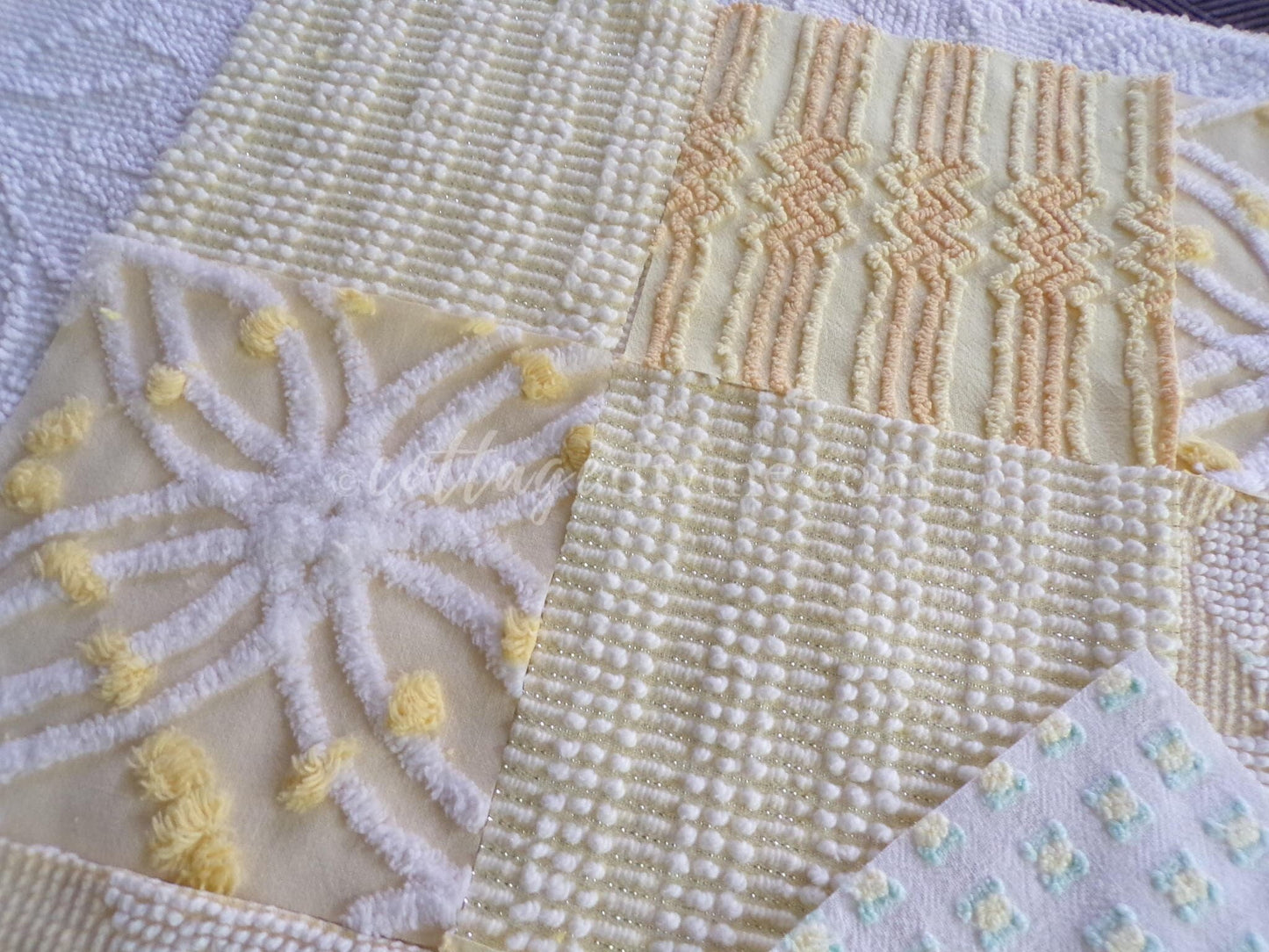 Lightning Strike Chenille Quilt Squares Set from Vintage Bedspread Fabric, 16 Blocks, 6" x 6" inch & Bonus Square