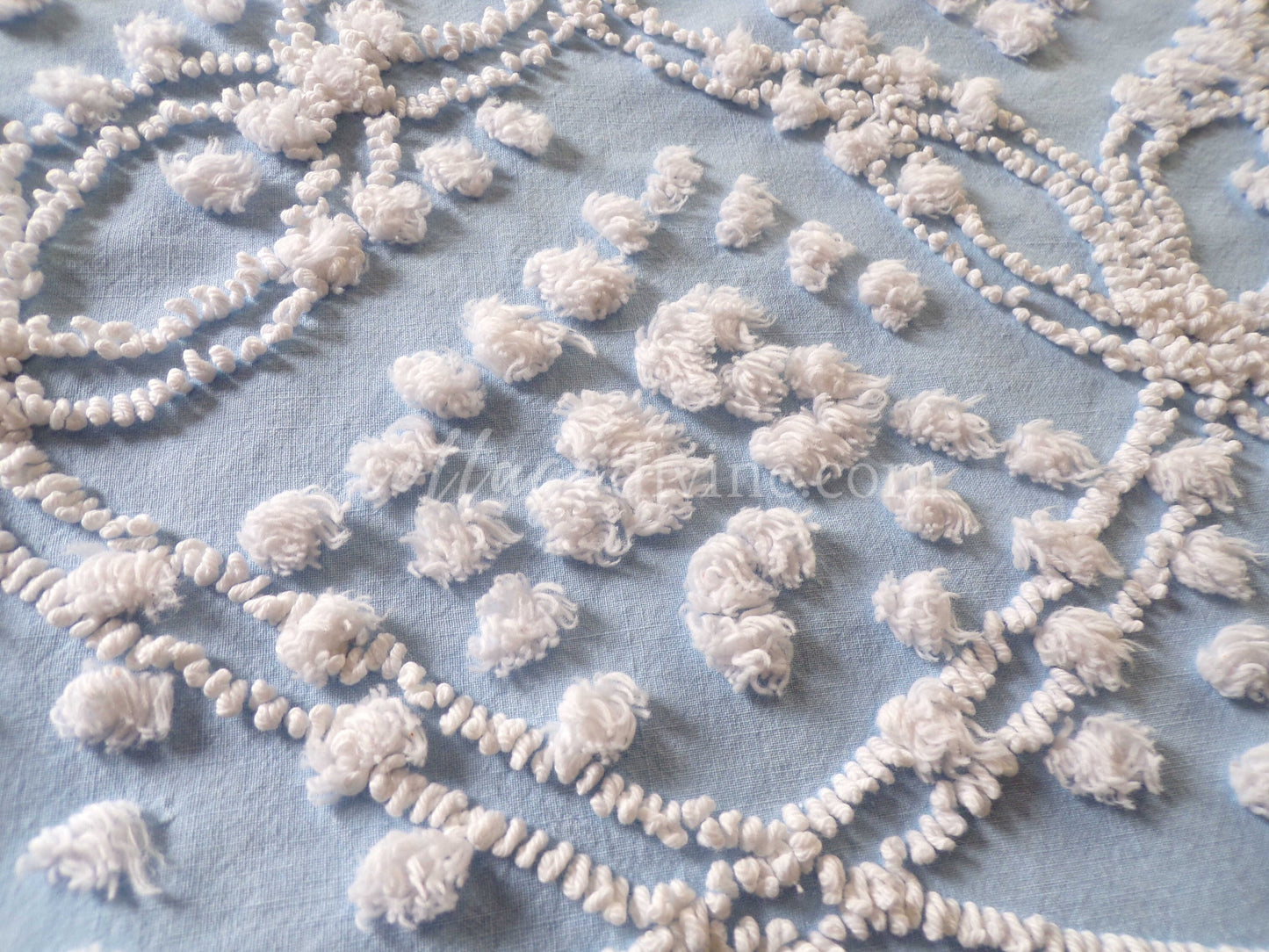 Beach Chic Blue & White Vintage Chenille Quilt Fabric, 23" x 26" Piece, 100% Cotton Classic Design