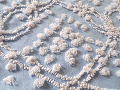 Beach Chic Blue & White Vintage Chenille Quilt Fabric, 23" x 26" Piece, 100% Cotton Classic Design