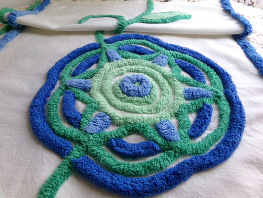mod retro giant flower chenille fabric, great for a wall hanging, vintage handmade 17" x 30" inch piece