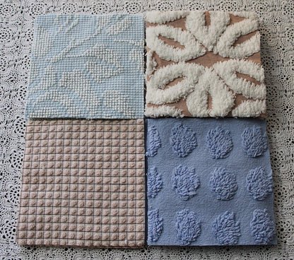 Beach Walk Vintage Chenille Fabric Squares, Blue, White & Sand Craft Square Set, 16 Blocks, 6" x 6" inch, Modern Chic