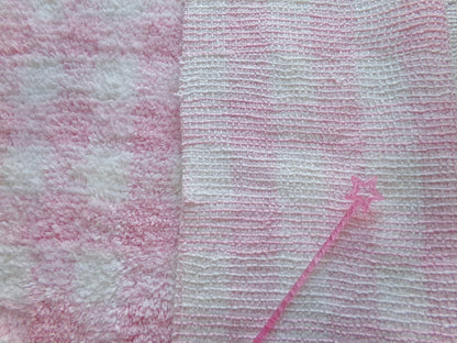snuggle soft pink gingham vintage terry chenille fabric, pretty plaid design on white plush cotton blend 18" x 24" piece sewing fabric