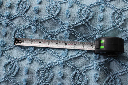 Unique Blue Eternity Link Chenille Seersucker Fabric, Vintage 20" x 24" inch Piece of Sewing Material, Needletuft Geometric Pops Design