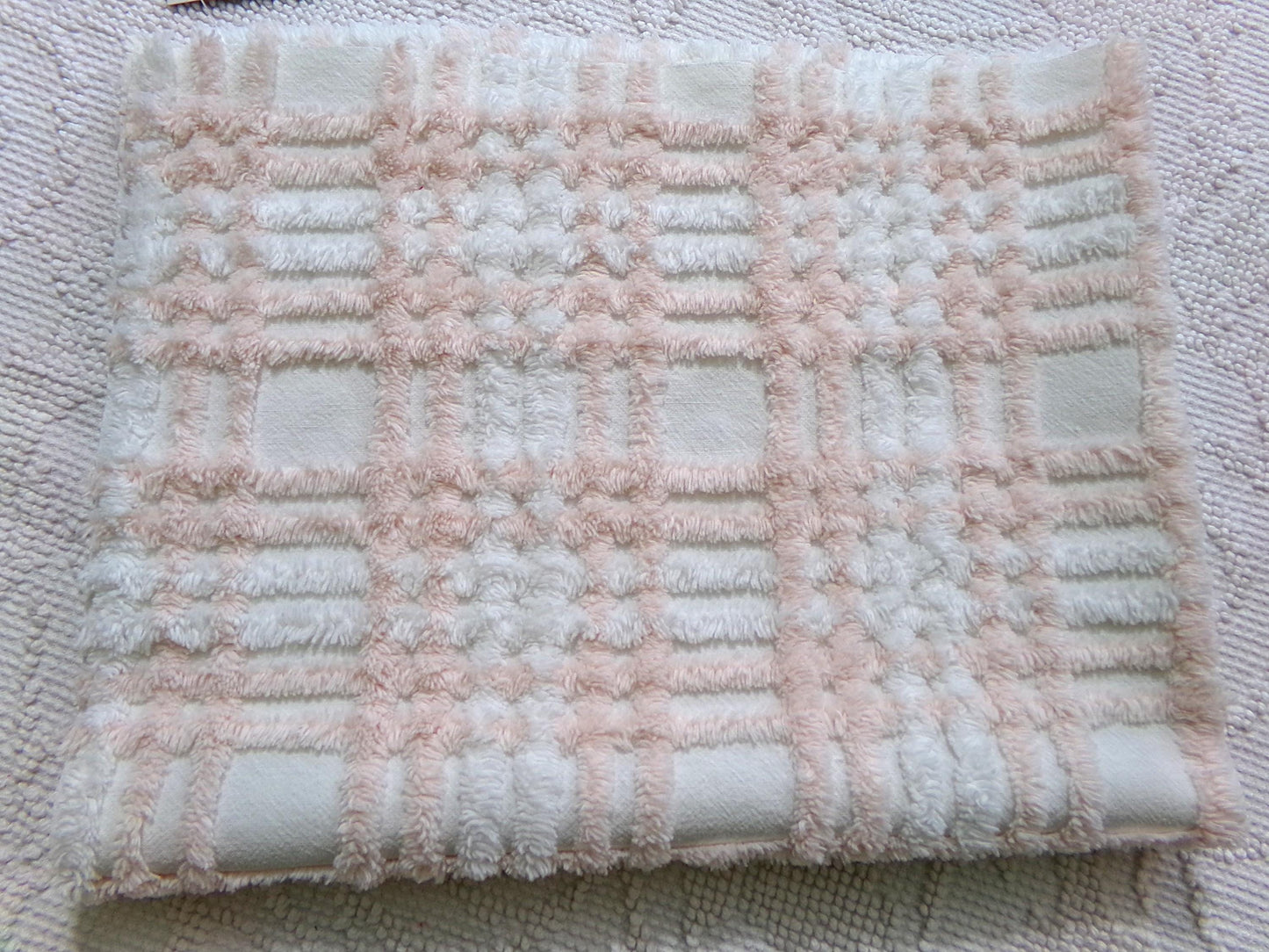 snuggly vintage chenille fabric, summery cottage plaid pattern, 18" x 24" cut piece