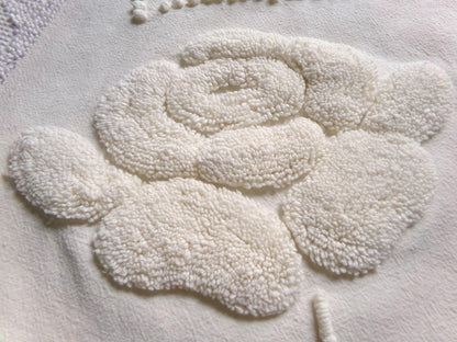 ivory rose vintage chenille fabric, vintage cotton 15" x 21" cut piece with sprawling stylized roses for quilting crafts and sewing