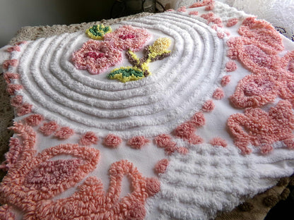 Shabby Rose Swirl Vintage Chenille Fabric, 26" x 29" inch Piece, Upcycle into Pillows, Quilts & Crafts