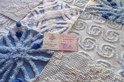 Boho Blues Fabric Squares Set, from Vintage Chenille Bedspread Fabrics, 16 Blocks, 6" x 6" inch
