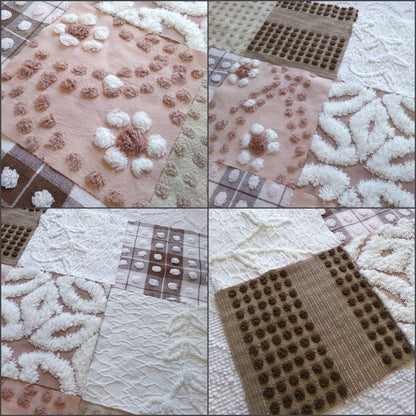 vintage 6" chenille squares, "boho girl" set of 16 quilt blocks, rotary cut from vintage chenille & matelasse bedspread fabrics