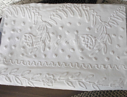 Lily White Dot Vintage Chenille Fabric Piece, 19" x 27" inches, Beautiful Farmhouse Style