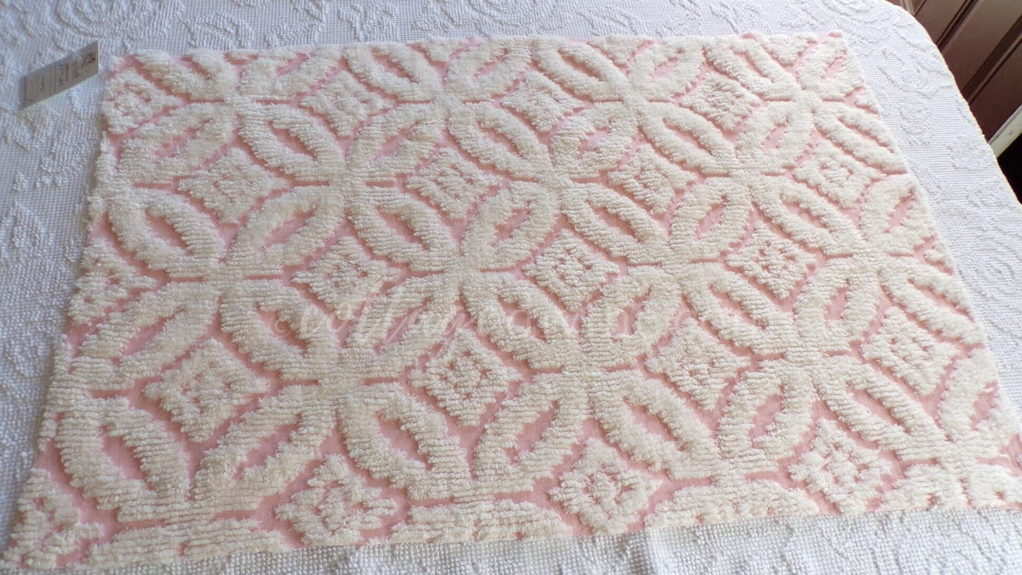 Snuggle Pink Vintage Chenille Fabric, White Sculpted Geometric Tufting, 20" x 31" inch Piece