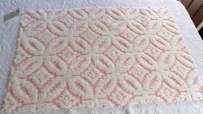 Snuggle Pink Vintage Chenille Fabric, White Sculpted Geometric Tufting, 20" x 31" inch Piece