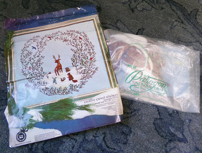 WOODLAND WATCH Vintage Crewel Embroidery Kit, Whimsical Winter Wonderland Nature Scene, Paragon Needlecraft 0615, Polly Gottfried