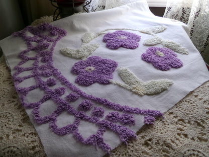 Spring Lilac Wreath Vintage Style Chenille Fabric, 20" x 28" inch piece, Pretty in DIY Pillows