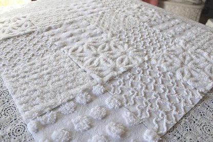 Snow Angel White Chenille Quilt Squares Set from Vintage Bedspread Fabric, 16 Blocks, 6" x 6" inch