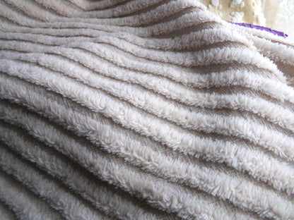 Aged Grey Striped Vintage Chenille Fabric Piece, Maroon Accent Stripes, 21" x 22" inches