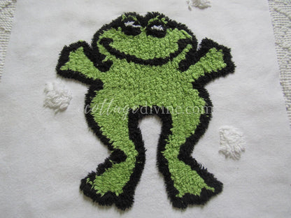Jumping for Joy Frog Retro Vintage Novelty Chenille FABRIC PIECE, 12.5" square