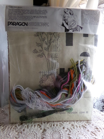 VICTORIAN MANSION Retro Crewel Stitchery Kit, Vintage Paragon Sculptured Needlecraft Embroidery #0326, Design by Georgia Ball