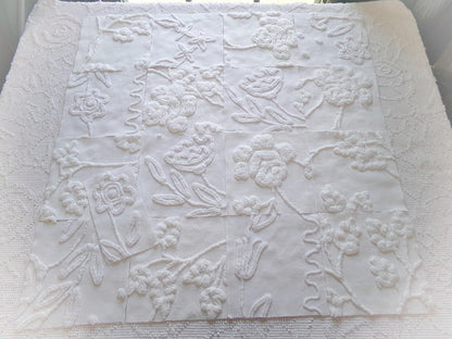 Vintage Chenille Fabric Squares in Rose Lily White Florals from Vintage Bedspread Fabric, Set of 16 Quilt Blocks, 6" x 6" inch