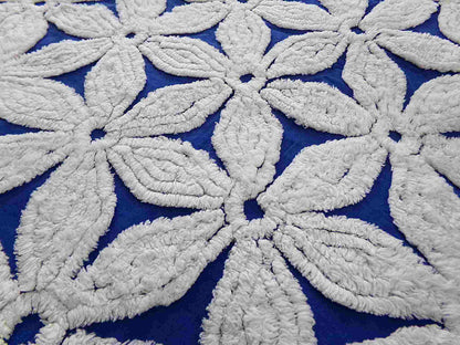vintage chenille fabric, big beautiful white daisies on dramatic cobalt blue, 20" x 24"' inch piece, plush abstract coastal floral pattern