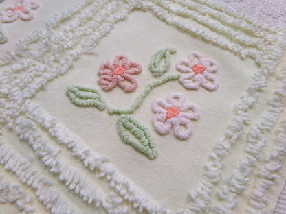 Baby Daisies Vintage Chenille Fabric, Adorable Split Floral Design, 17" x 35" Piece Quilt Sewing Material