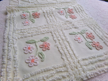 Baby Daisies Vintage Chenille Fabric, Adorable Split Floral Design, 17" x 35" Piece Quilt Sewing Material