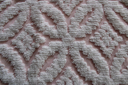 sculpted petals vintage chenille fabric, white tufting on cool pink, 20" x 25" inch piece, 100% cotton