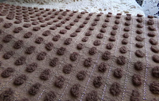 Chocolate Brown Pops Vintage Chenille Material, 20" x 24" inch Fabric Piece, Popcorn Dots with Sparkle Lurex, Cute for Teddy Bears & Quilts