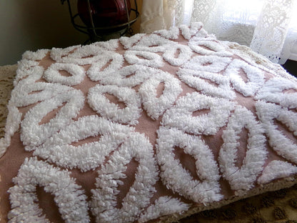 Mocha Daisy Vintage Chenille Fabric, 19" x 25"' inch piece, 100% Cotton, Big Fluffy White Daisies