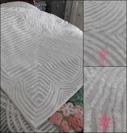 Snowy Swirls Plush White Vintage Twin Sized Chenille Bedspread
