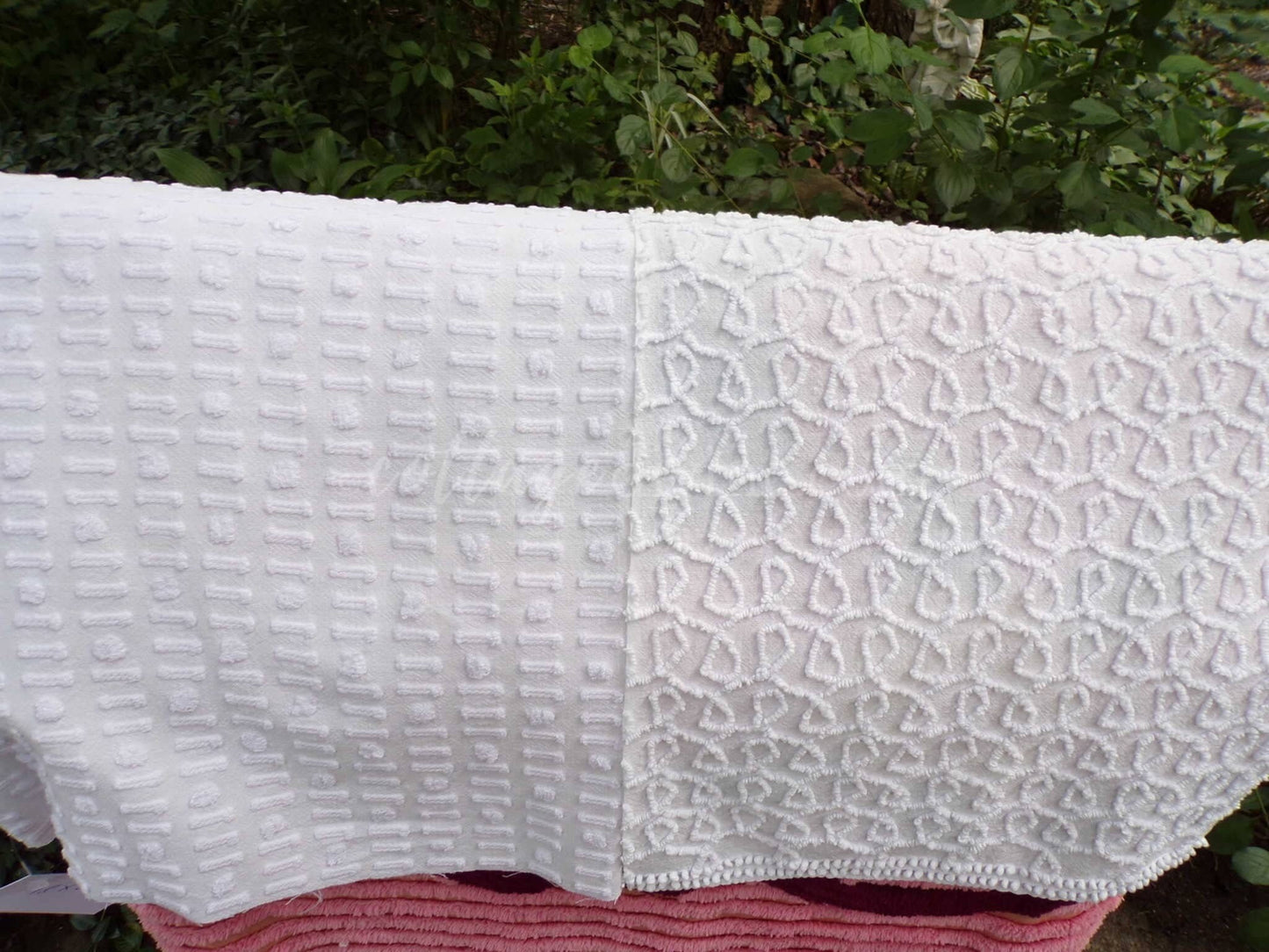 Mini Fabric Bundle, Classic Texture Tuft White, 2 Pieces from Vintage Chenille Bedspreads, 12" x 18" inches each, for Quilts & Crafts