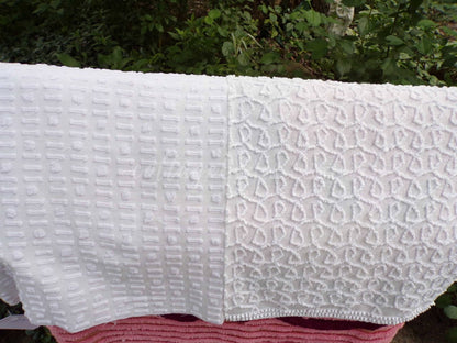 Mini Fabric Bundle, Classic Texture Tuft White, 2 Pieces from Vintage Chenille Bedspreads, 12" x 18" inches each, for Quilts & Crafts