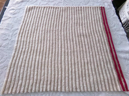 Aged Grey Striped Vintage Chenille Fabric Piece, Maroon Accent Stripes, 21" x 22" inches