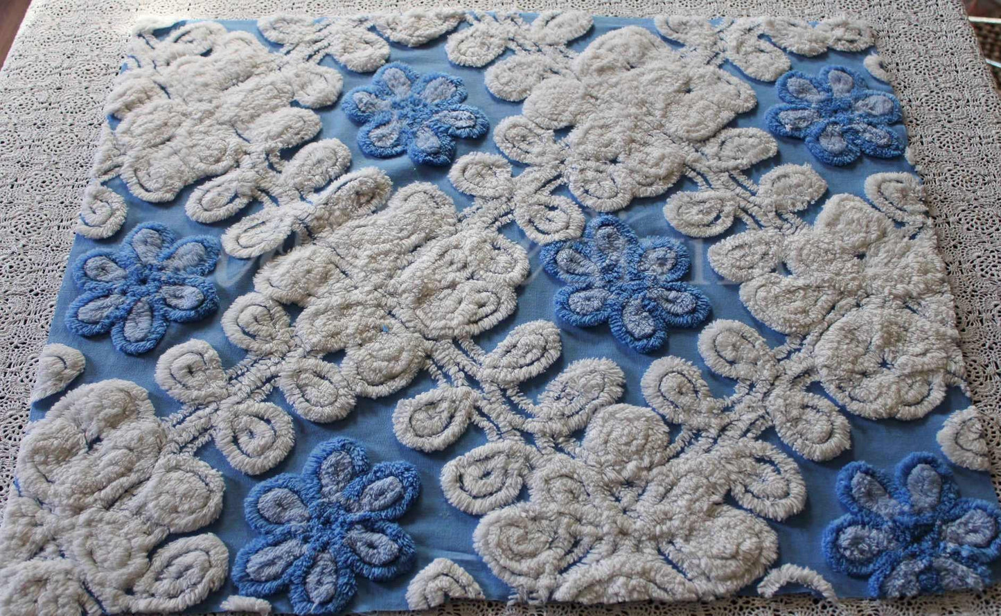 Blueberry Soft Snowdrops Vintage Chenille Fabric, 23" x 20" inch piece, for Pillows & Crafts
