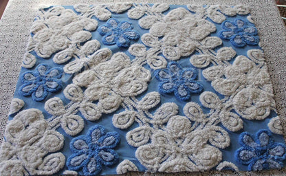 Blueberry Soft Snowdrops Vintage Chenille Fabric, 23" x 20" inch piece, for Pillows & Crafts