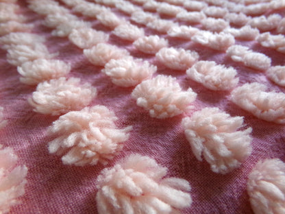 fluff puff pops chenille fabric, cute oversize bobbles on pink rose, 20" x 30" inch piece great for chenille quilts & sewing projects