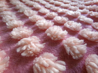cotton candy puff pops chenille fabric, cute fluffy raised bobbles on pink rose, 20" x 24" inch piece with twisted fringe