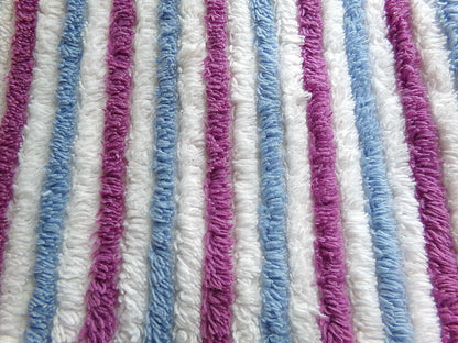Blue Raspberry Striped Vintage Chenille Fabric, 18" x 24" Piece, Soft Plush Stripes