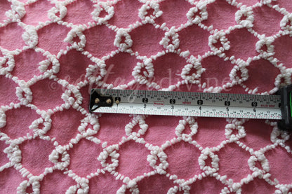Chain Link Pink & White Vintage Chenille Fabric, Bates Texturized Needletuft Design, 18" x 24" inch Lightweight Piece