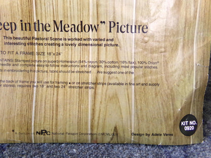 SHEEP in the MEADOW Crewel Embroidery Kit, Vintage Paragon Needlecraft 0920, Pastoral Scene