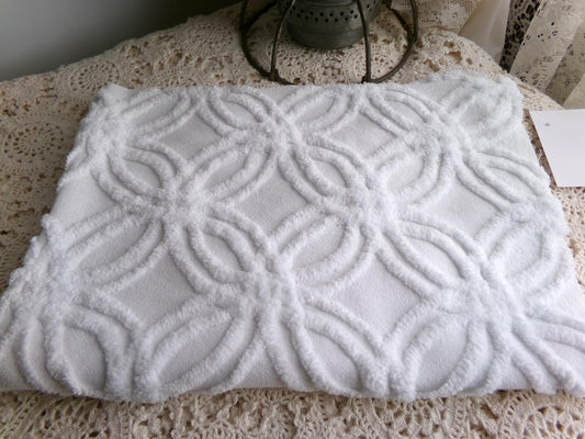 simple white vintage chenille fabric, versatile wedding ring design, 15.5" x 22" inch piece of quilt material for sewing, crafts & quilting