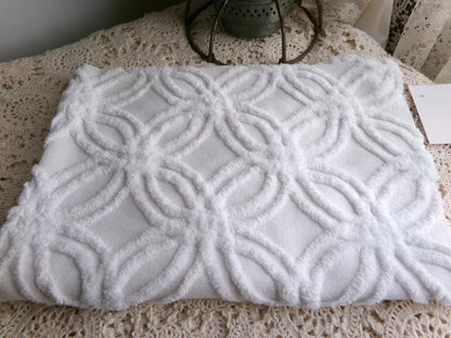 versatile white vintage chenille fabric, classic wedding ring design, 15.5" x 23" inch piece of sewing material for quilts, crafts