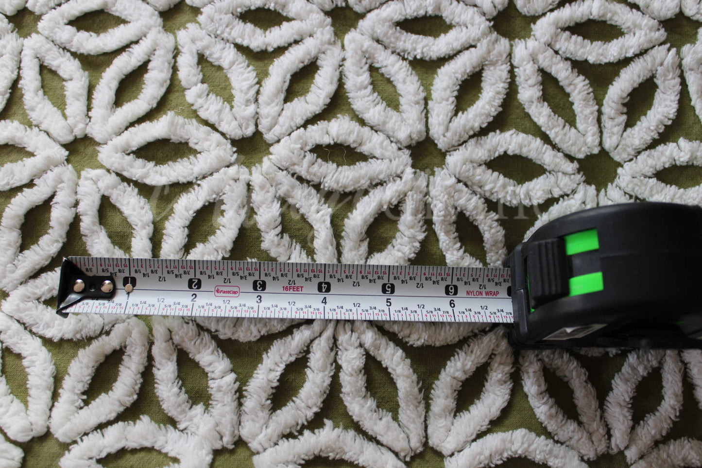 Hippie Olive Daisy Vintage Chenille Fabric, Earthy Green 24" x 20" inch Piece, So Gorgeous