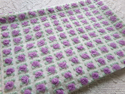 divine amethyst purple rosebud chenille fabric, rare vintage 18" x 25" piece of Morgan Jones sewing material for quilts, pillows, crafts