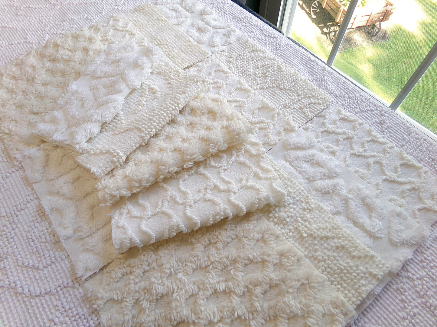 contemporary neutrals vintage chenille fabric squares, set of 16 natural 6" blocks for crafts, sewing