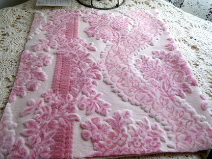 mystic pink cut velvet fabric, vintage Bates tapestry chenille material, a favorite in bags & totes, 13" x 23" inch piece