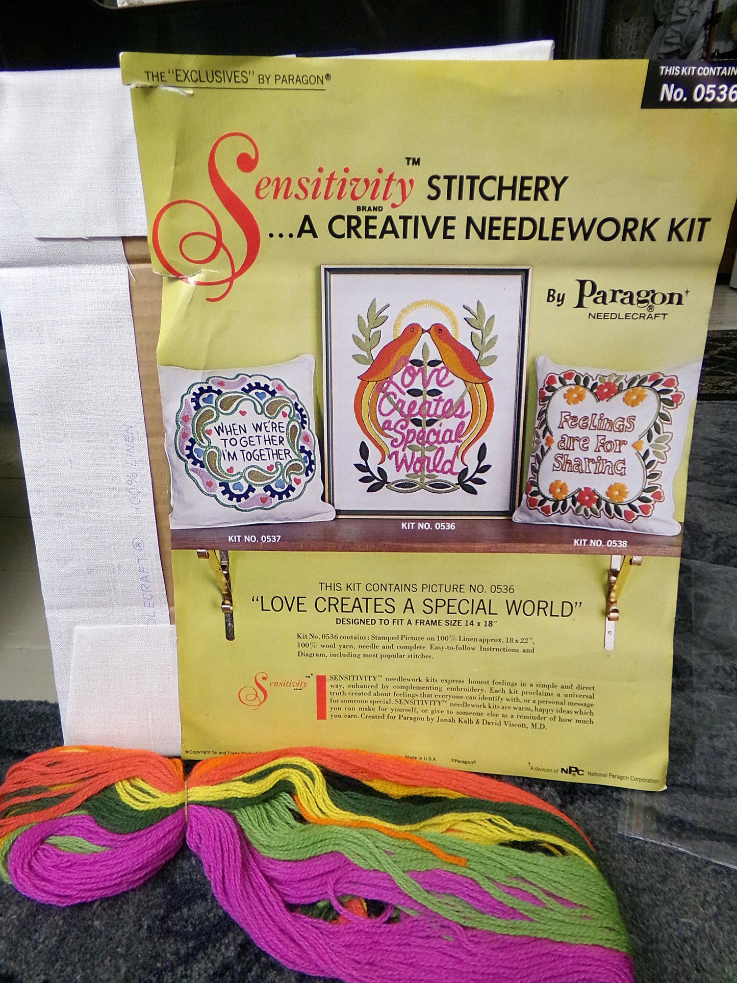 LOVE CREATES a SPECIAL World Vintage Crewel Embroidery Kit, Paragon Creative Stitchery #0536, Boho Hippie 1970s Needlework Design